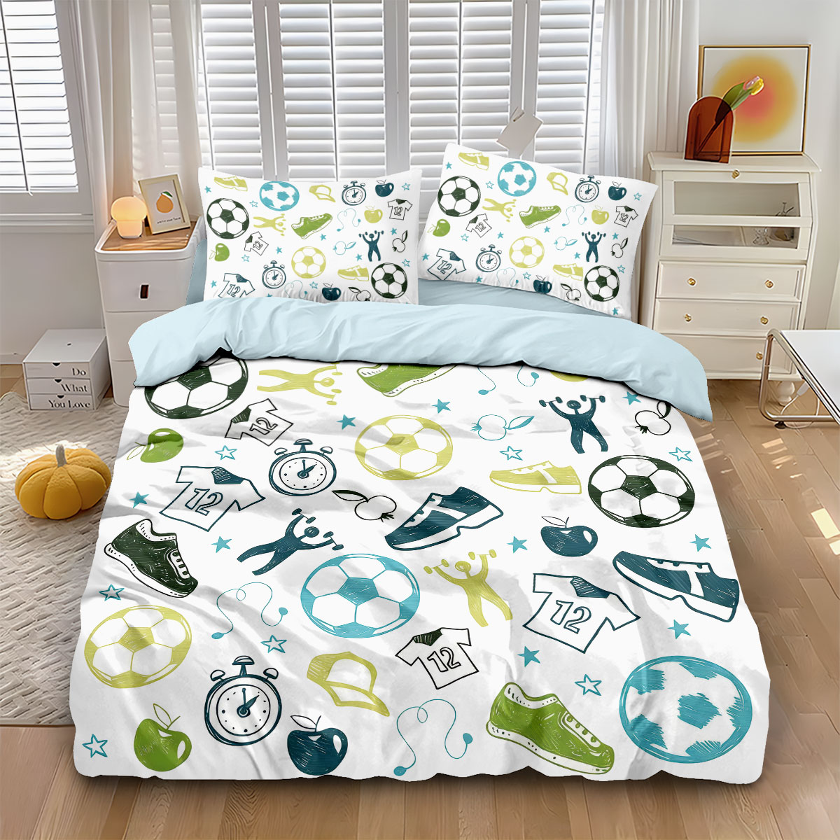 Home Textiles Bedding - 3pcs Football Graffiti Printed Style Coreless