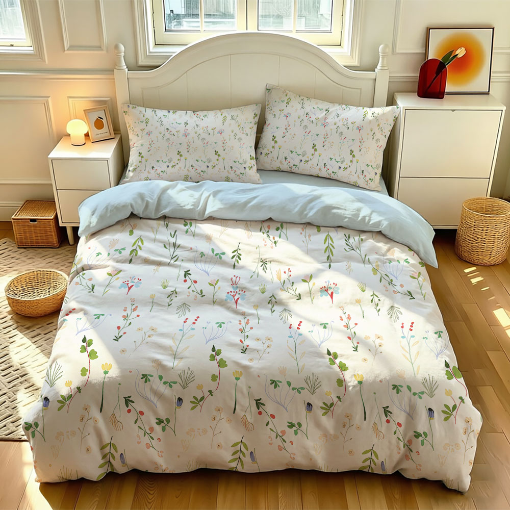 Home Textiles Bedding - 3pcs Minimalist Style, Beautiful Flowers Print