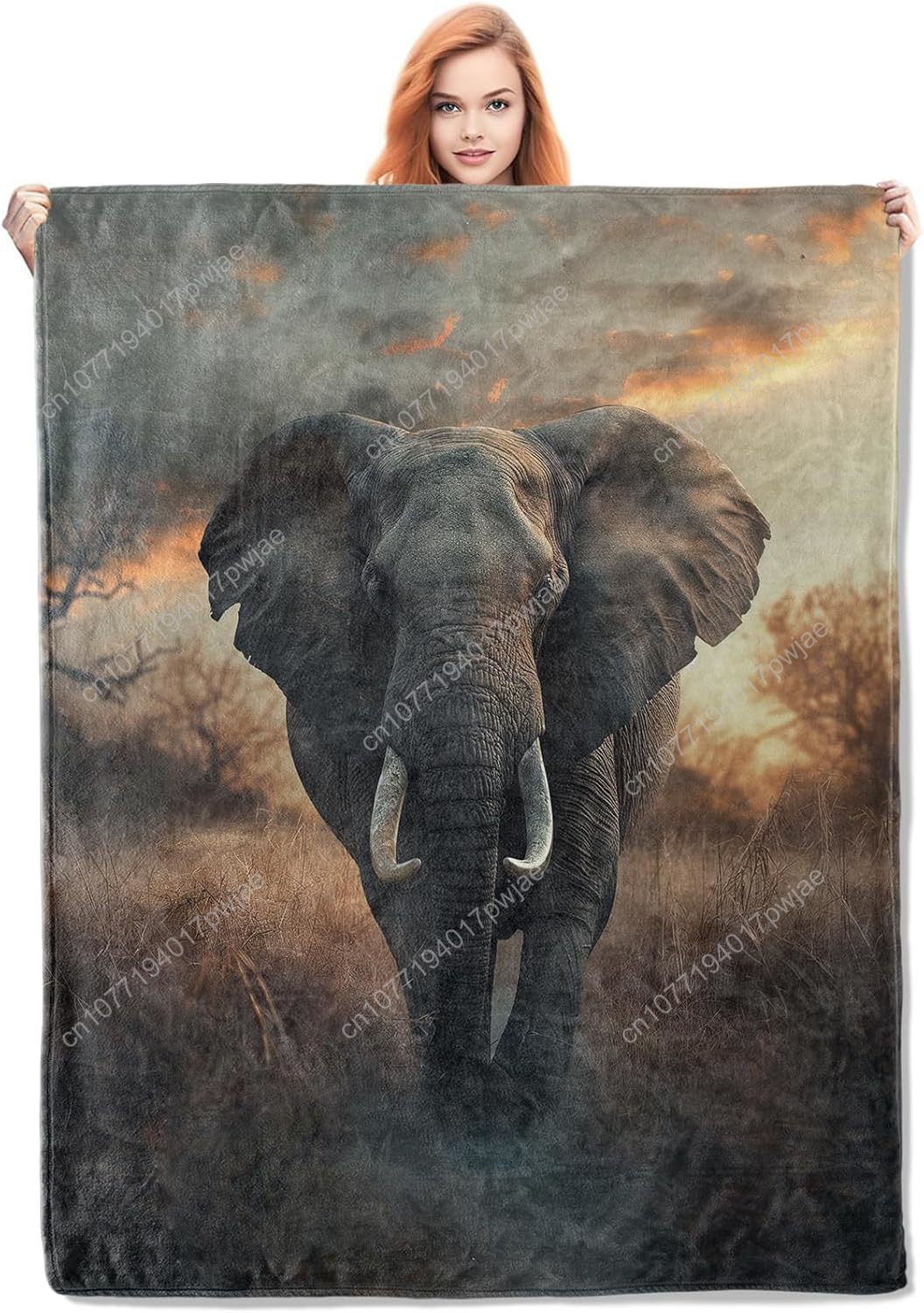 Home Textiles Usa - Elephant Fleece Blanket, Realistic Wildlife Scene