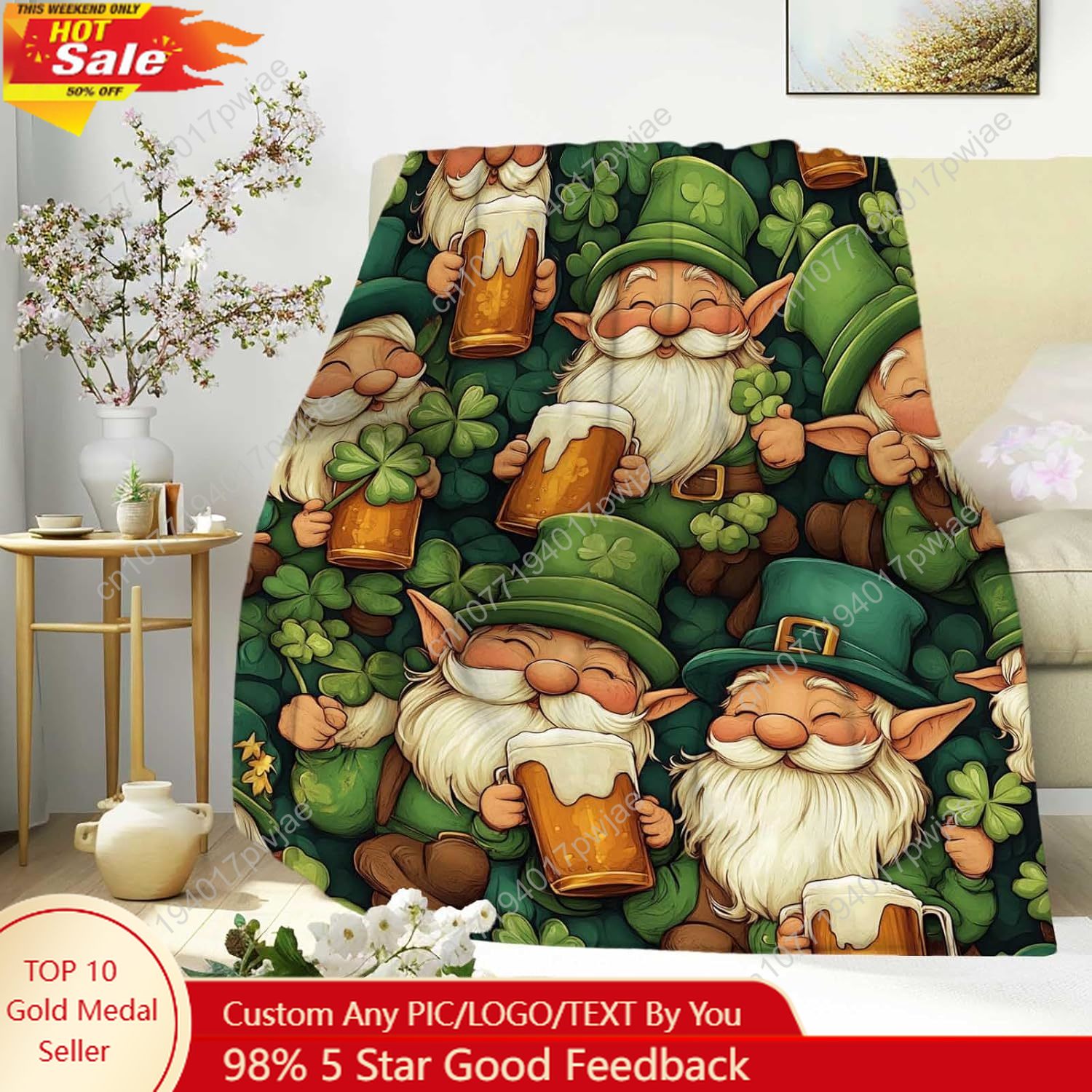 Home Textiles Usa - St. Patrick’s Day Gnome Throw Blanket