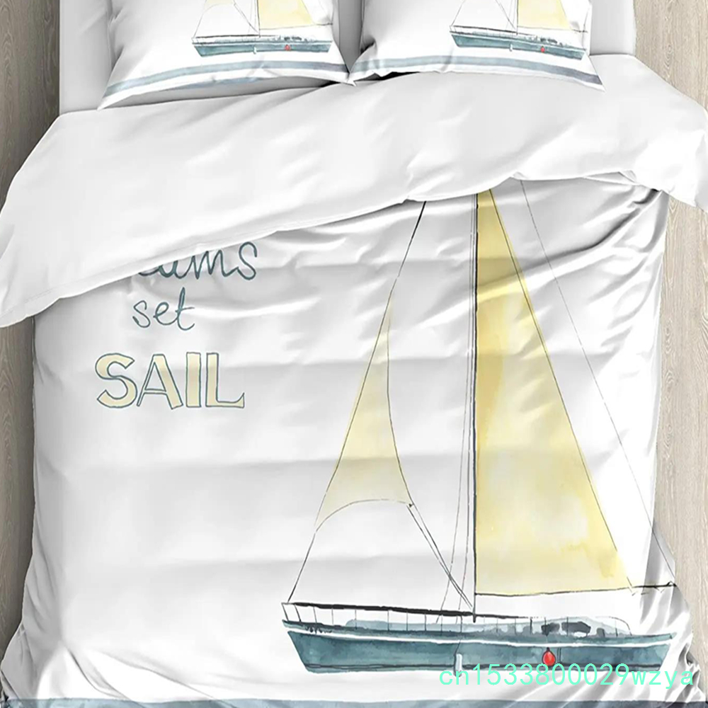 Home Textiles Bedding - Nautical Anchor Ship Lighthouse Whale Art