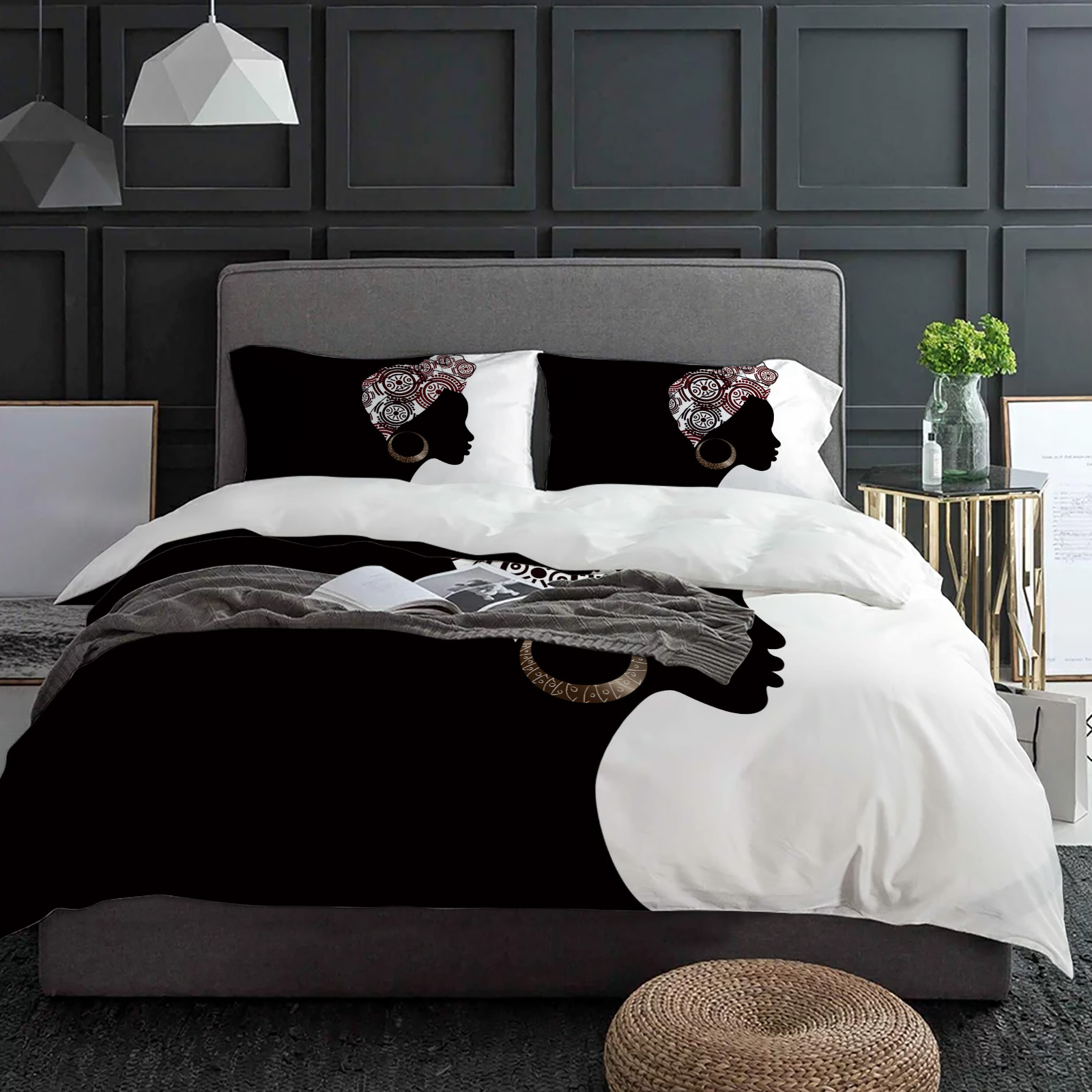 Home Textiles Bedding - Black Woman Black White Bedding Set