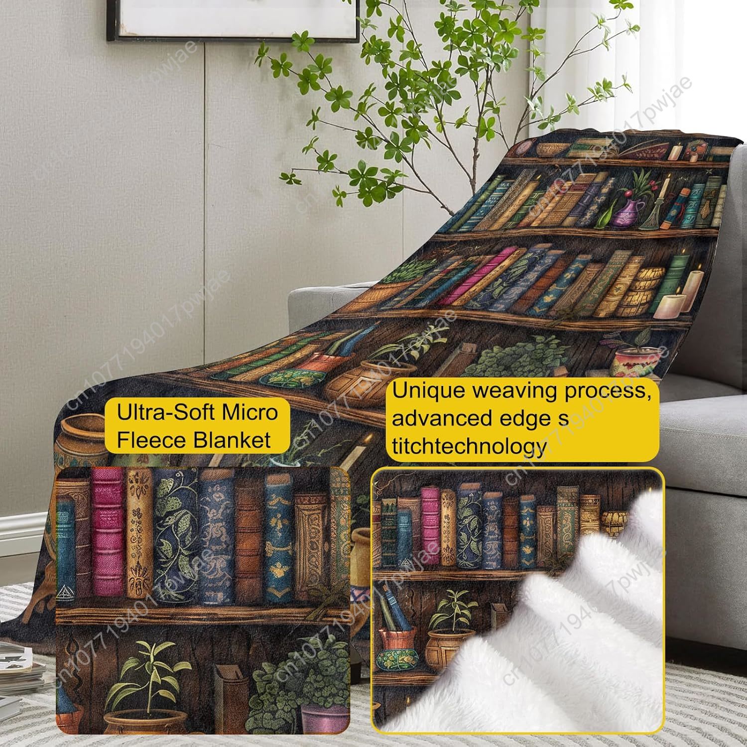 Vintage Bookshelf Blanket Read - Home Textiles Usa recension och pris